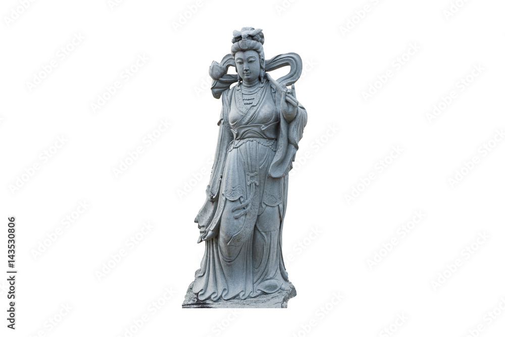 Guan Yin statue stone god of china isolated on white background. Guan Yin statue stone god of china isolated on white background.