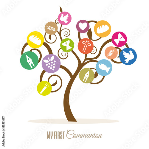Communion invitation. Tree religious icons