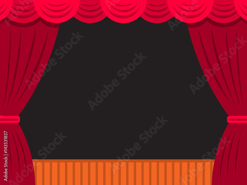 Vector theater stage with red curtain and an empty stage and a dark background for placement of actors, objects, or text