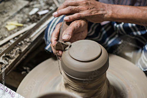 Earthenware  manufacture ceramics processes, selective focus (detailed close-up shot)