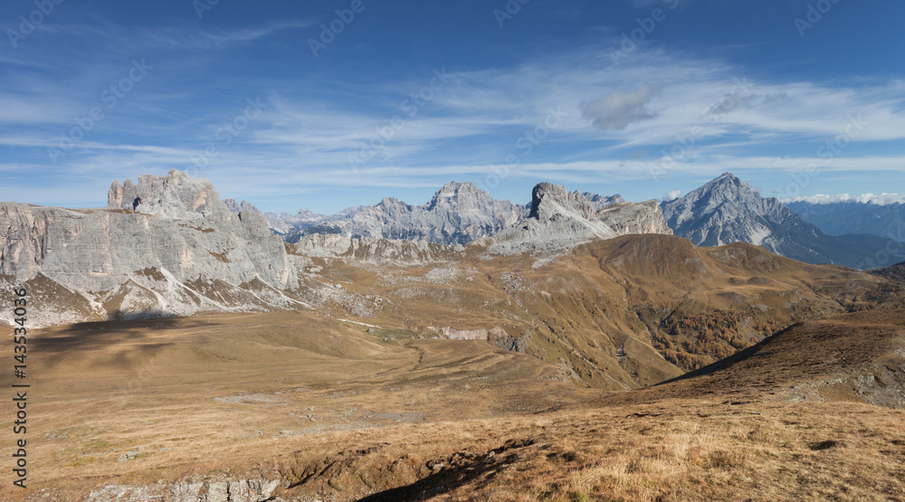 Wide view from the Mondeval top in Dolomites