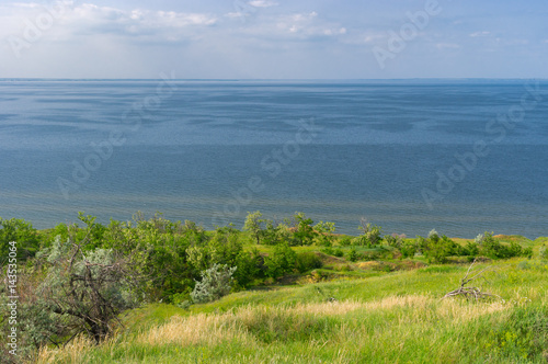 Summer landscape with Kakhovka Reservoir located on the Dnepr River  Ukraine.