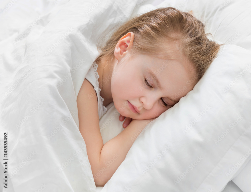 Sweet girl napping, soft white blanket Sweet girl napping, soft white blanket