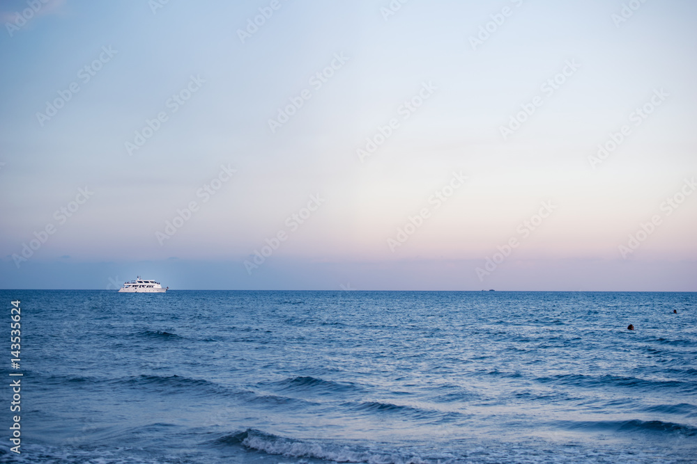 Motor ship in the Mediterranean sea in Larnaka, Cyprus Motor ship in the Mediterranean sea in Larnaka, Cyprus