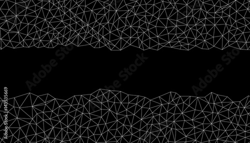 Abstract banner. Geometric low poly graphic. Background of triangular facets. Modern black and white vector pattern.