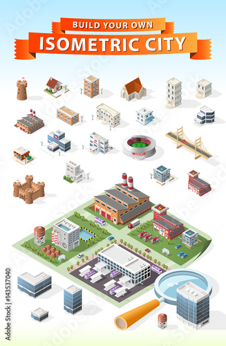 Set of Isolated High Quality Isometric City Elements . Harbor with Shadows on White Background