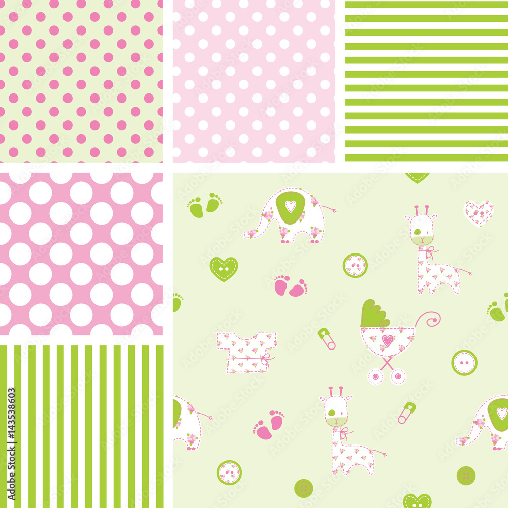Set of baby shower patterns. Seamless patterns.
Set ob backgrounds. Set of baby shower patterns. Seamless patterns.
Set ob backgrounds.