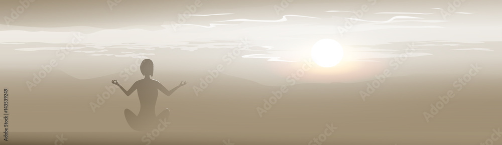 Obraz premium Yoga Sport Fitness Woman Exercise Workout Silhouettes Girl Sunset Background Vector Illustration