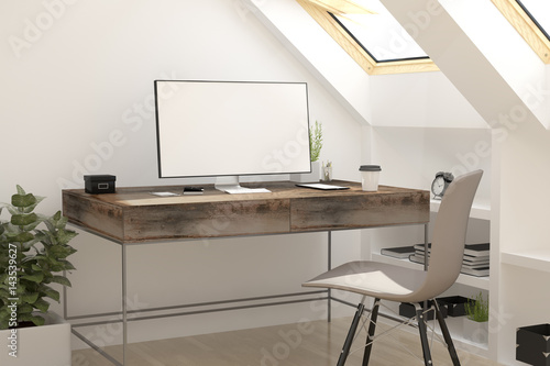 Photos attic workplace white screen
