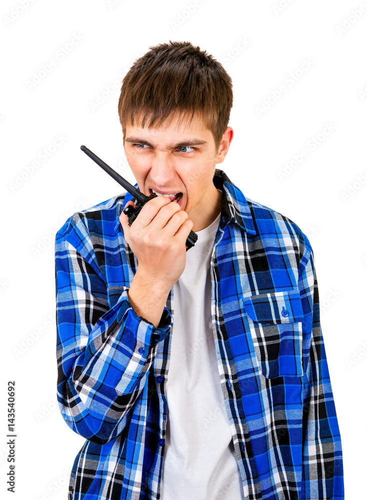 Young Man with Walkie Talkie Stock Photo | Adobe Stock