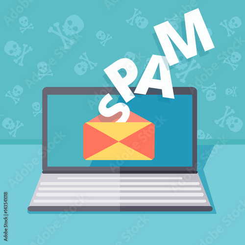 Email spamming or phishing security vector concept illustration. Hacking by email spoofing or instant messaging. Online computer virus threat and safety. Unsecured server fraud or attack.