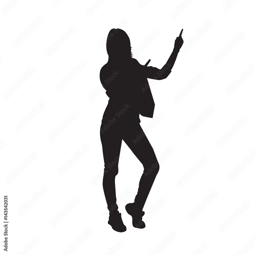 Girl Black Silhouette Female Figure Isolated Over White Background Vector Illustration