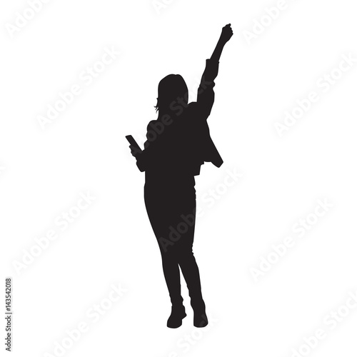 Dancing Girl Black Silhouette Female Figure Isolated Over White Background Vector Illustration