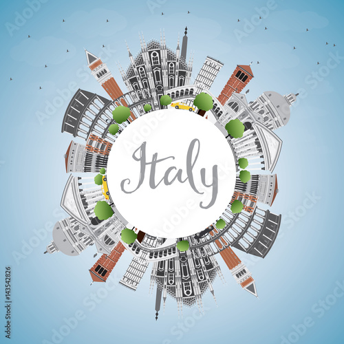 Italy Skyline with Landmarks and Copy Space.
