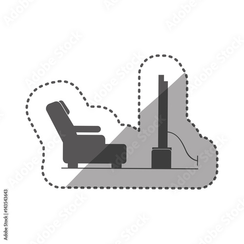 sticker black silhouette television room with reclining chair vector illustration