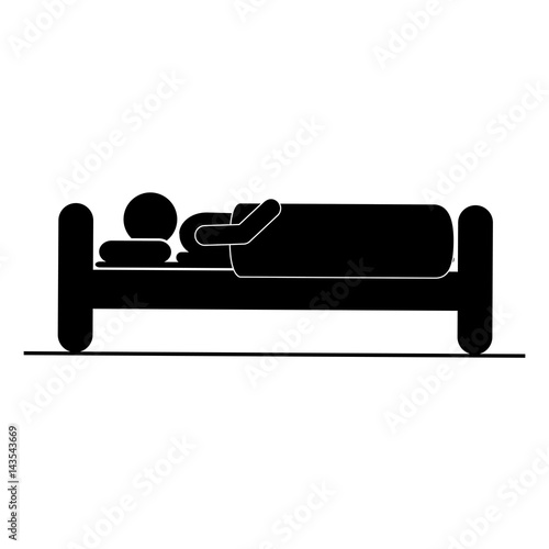 black silhouette pictogram person in bed sleeping vector illustration