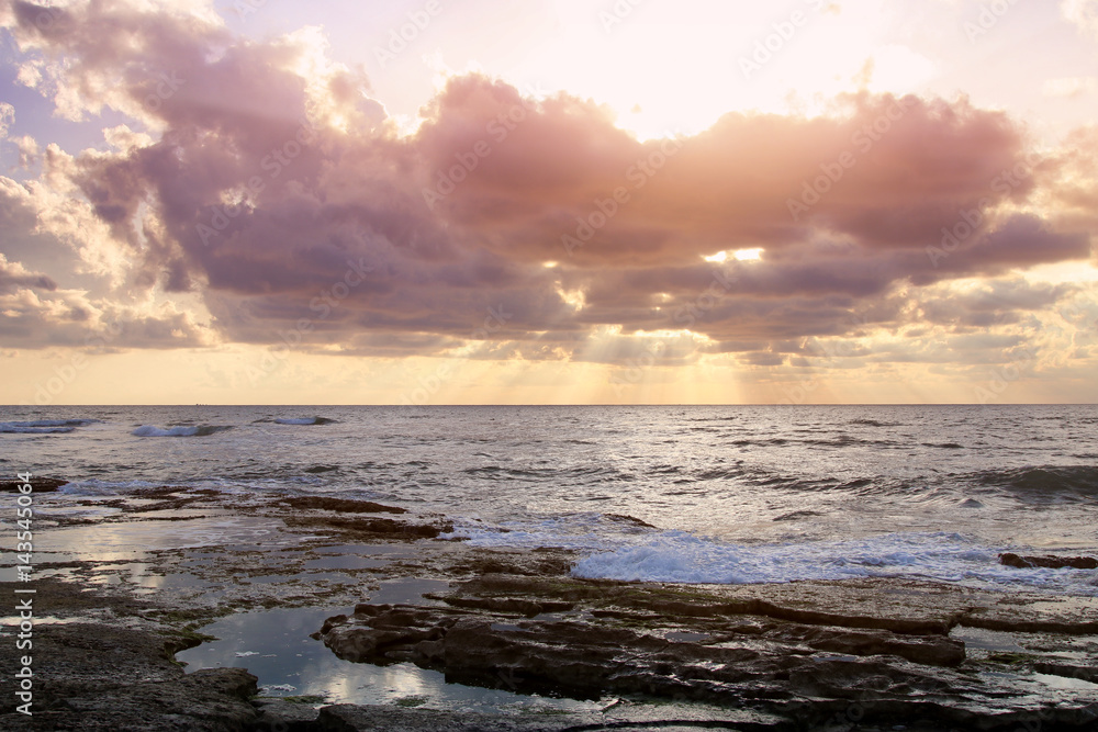 background of beach and sea at sunset colors