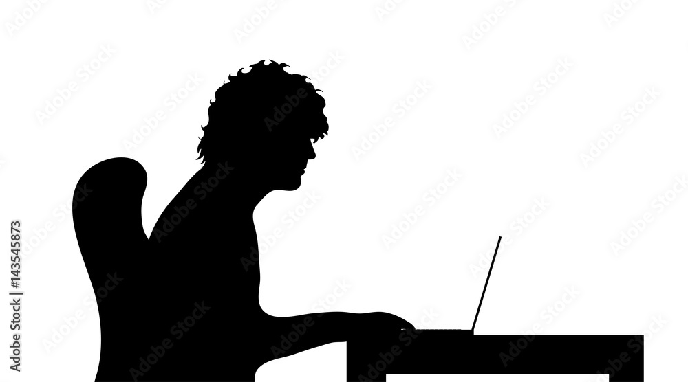 Vector Silhouette Man And Computer