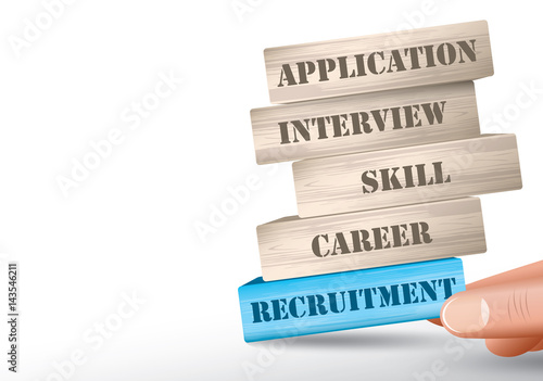 Recruitment concept fall of the wooden blocks tower