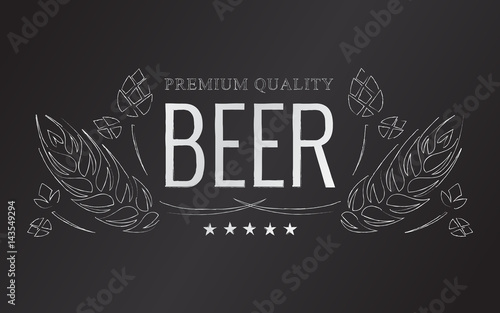 Vector chalk beer emblem with hops and malt