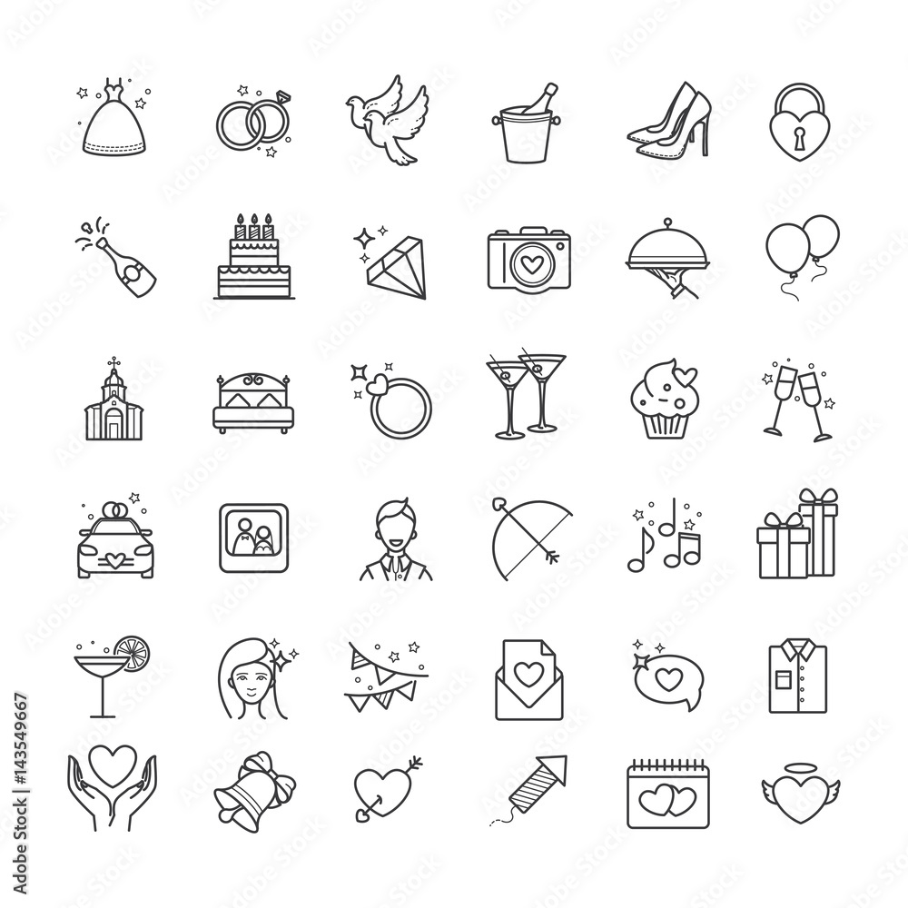 Outline set- wedding, love vector icons Outline set- wedding, love vector icons