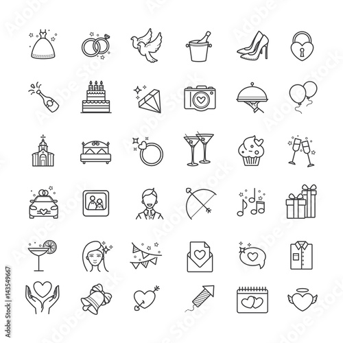 Outline set- wedding, love vector icons