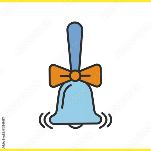 School bell with bow color icon