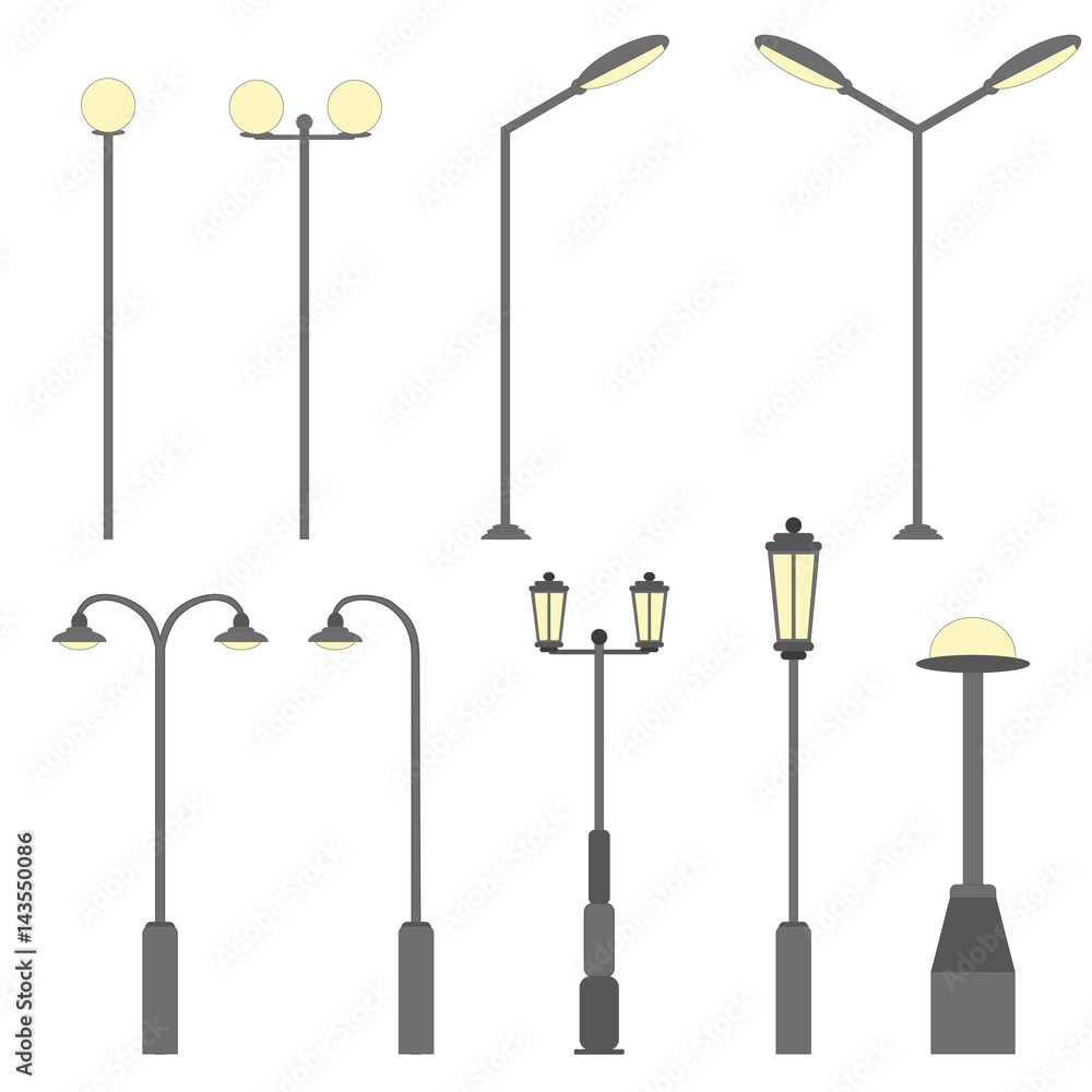Street light silhouette. Flat road lamp symbol icon. Vector illustration Street light silhouette. Flat road lamp symbol icon. Vector illustration
