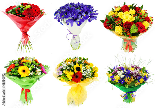 Fototapeta Naklejka Na Ścianę i Meble -  Set of Bouquet of colorful flowers isolated on white background