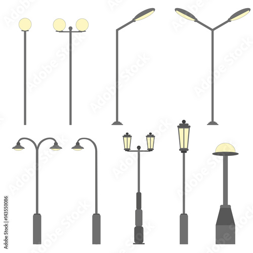 Street light silhouette. Flat road lamp symbol icon. Vector illustration