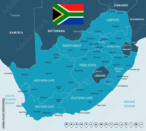 South Africa - map and flag - illustration