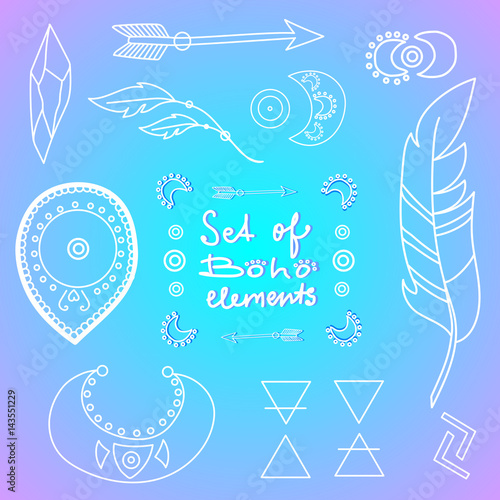 Set of white boho style elements for decoration