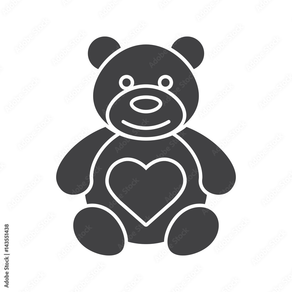 Obraz premium Teddy bear with heart shape icon