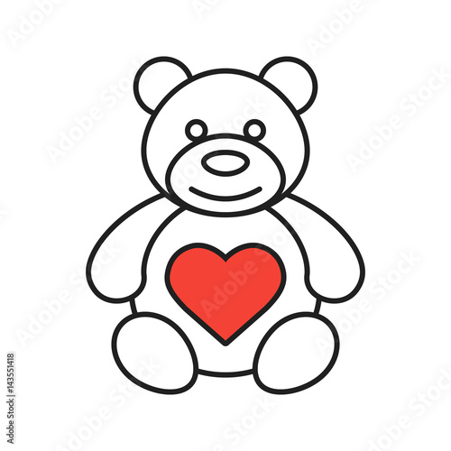 Teddy bear with heart shape linear icon