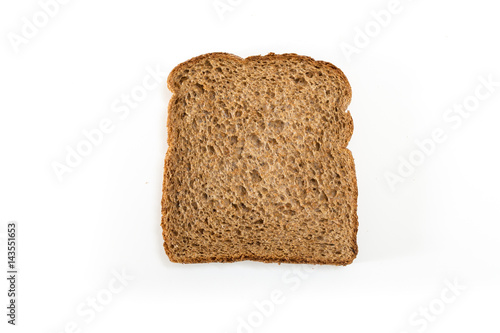Whole grain sandwich bread slice, on white background.
