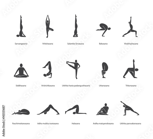 Yoga poses icons set