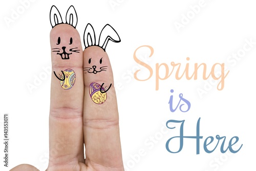 Composite image of fingers representing easter bunny 