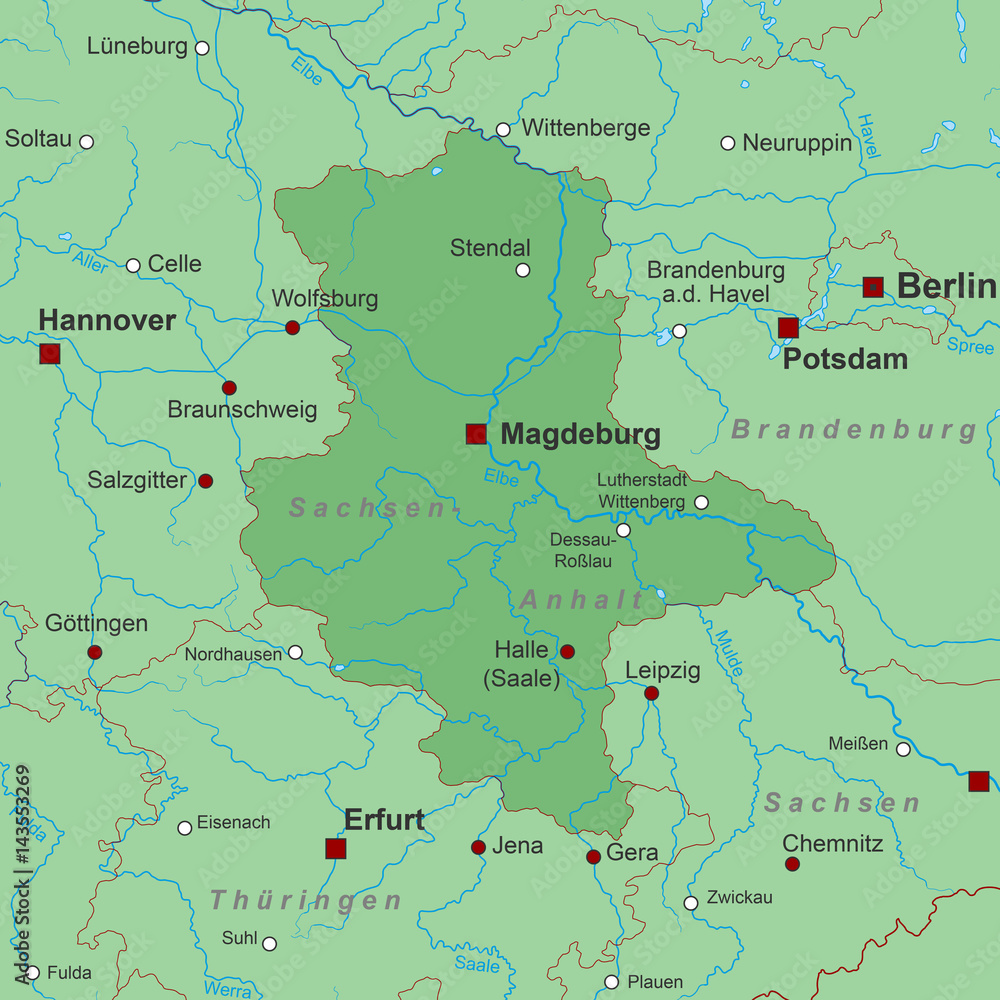 Bundesland Sachsen-Anhalt - Landkarte in Grün Bundesland Sachsen-Anhalt - Landkarte in Grün