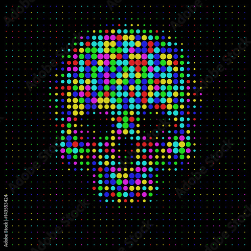 skull in halftone dots style Bright t-shirt graphics design