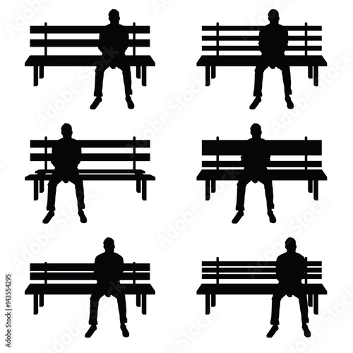 Canvas Print man silhouette set sitting on park benches illustration