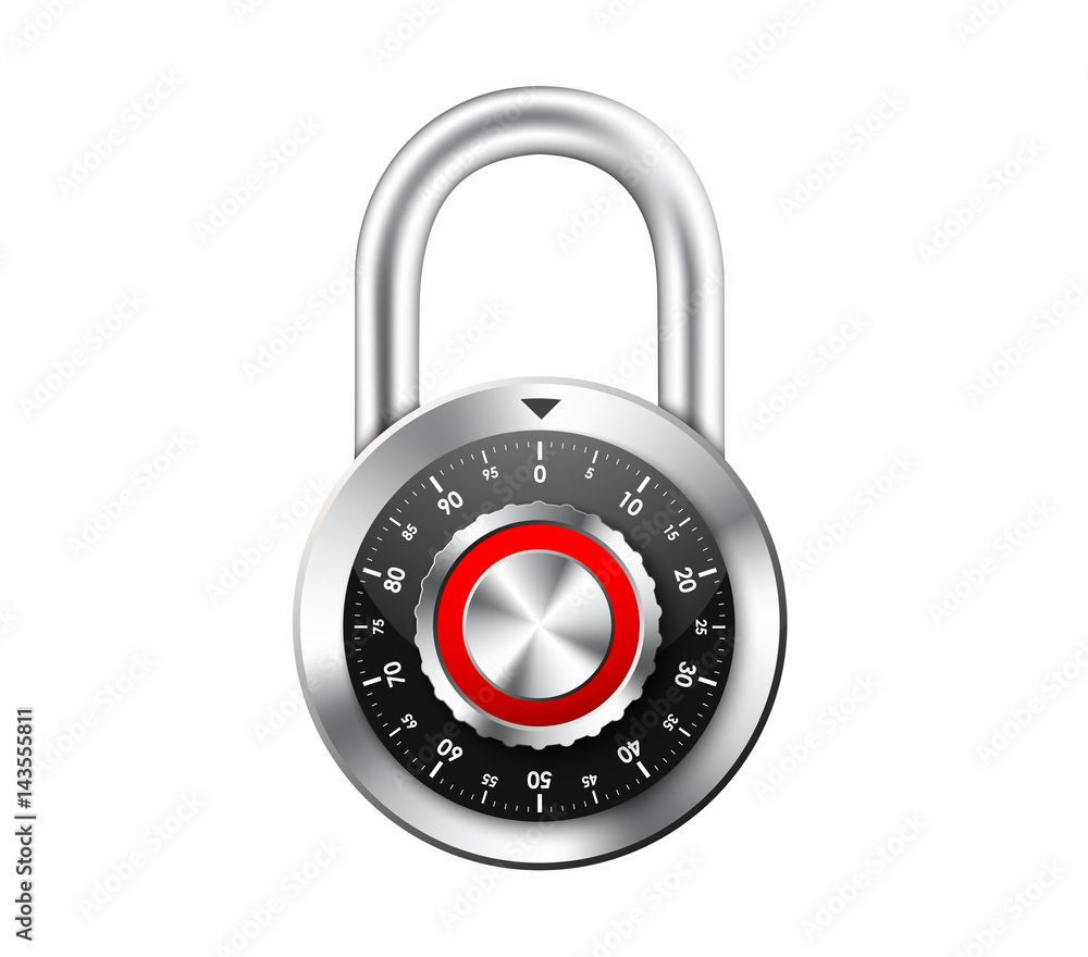 Icon chrome padlock with a mechanical digital lock Icon chrome padlock with a mechanical digital lock