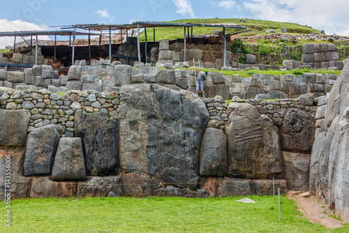 Ruins of the ancient Inca fortress Saksaywaman near Cusco in Sacred Valley, Peru (since 1983 was added as part of the city of Cusco to the UNESCO World Heritage List) photo