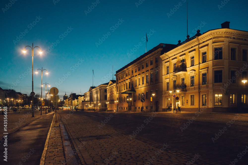 Pohjoisesplanadi street by night, Helsinki
