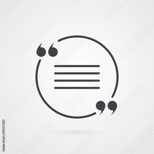 Quotation mark symbol. Vector icon isolated on grey gradient background