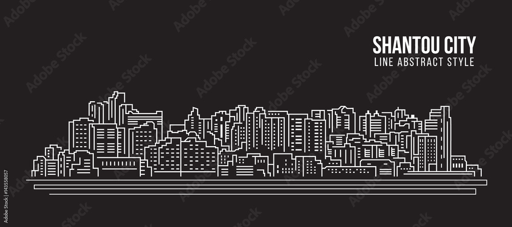 Cityscape Building Line art Vector Illustration design - Shantou city