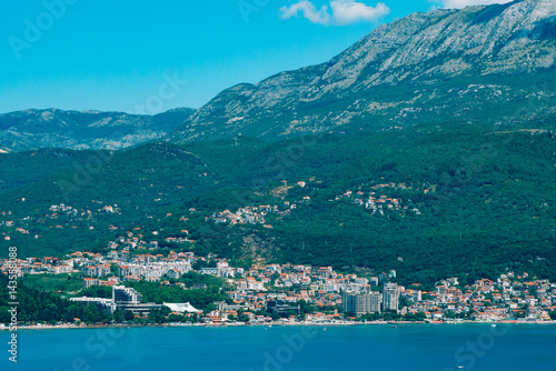 Herceg Novi  the view from the shore on the contrary  against the background of mountains and sky  Montenegro  Adriatic