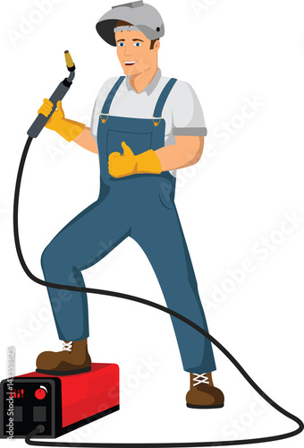 welder worker with equipment