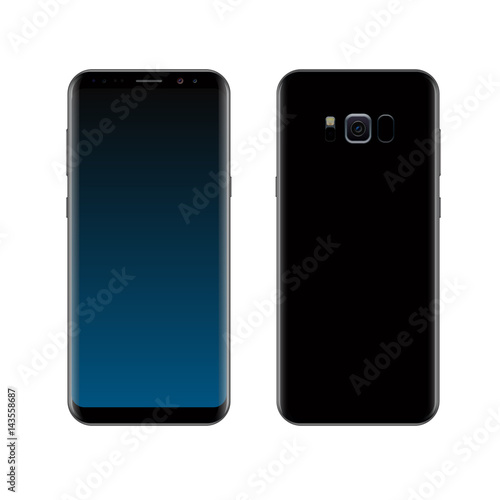 Smartphone design concept. Realistic vector illustration. Black smart phone front and back view isolated on white background. photo