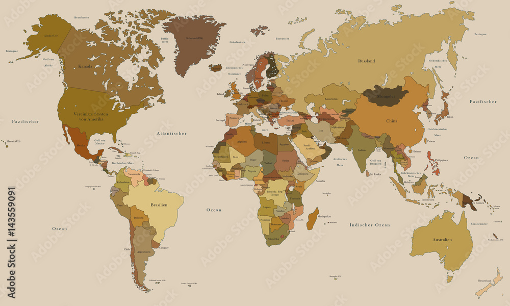 Fototapeta premium Weltkarte - historische Karte (hoher Detailgrad)