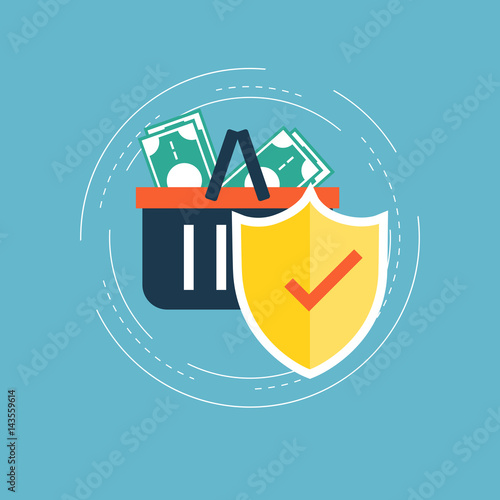 Secure shopping flat vector illustration design. Secure online payments, online shopping safety. Safe online money transfers. Icon design for web banners and apps